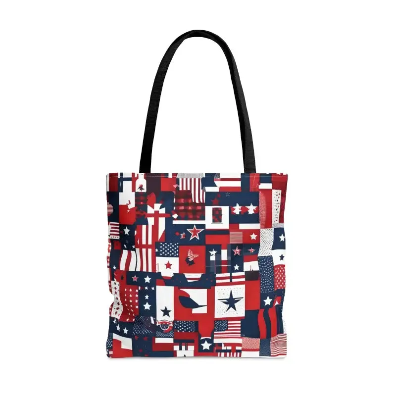 Show off American Flag Tote with Black Cotton Handles