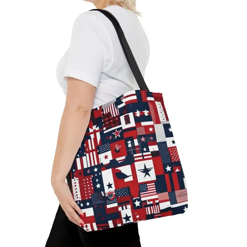Show off American Flag Tote with Black Cotton Handles