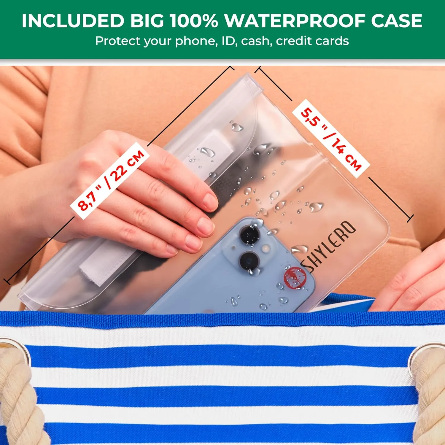 SHYLERO Beach Bag and Pool Bag. Has Airtight Pouch, Ton of Pockets. Beach Tote is Zippered, Water Resistant. Family Size