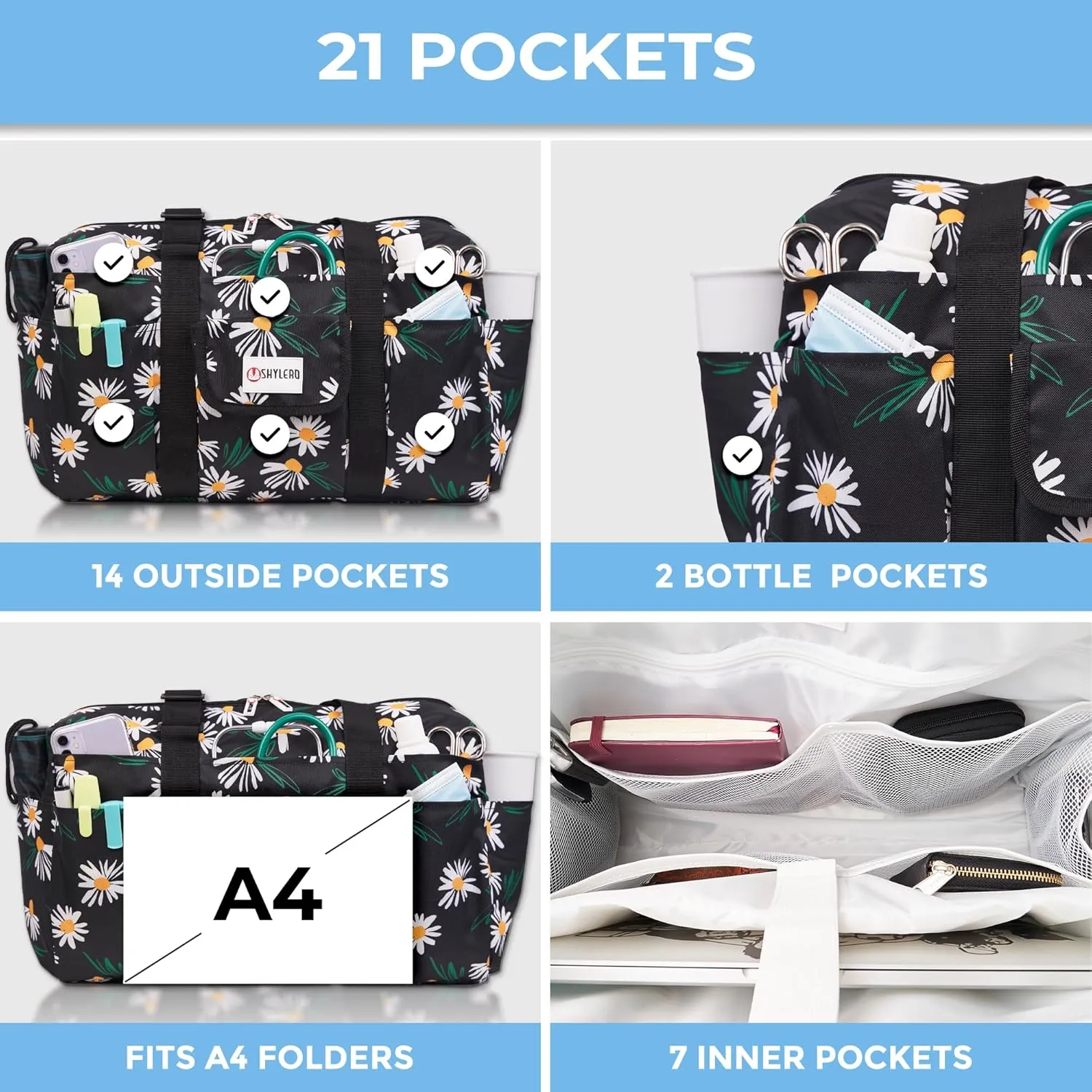 SHYLERO Nurse Bag with 21 Pockets - Big, Waterproof Medical Utility Tote for Daily Use
