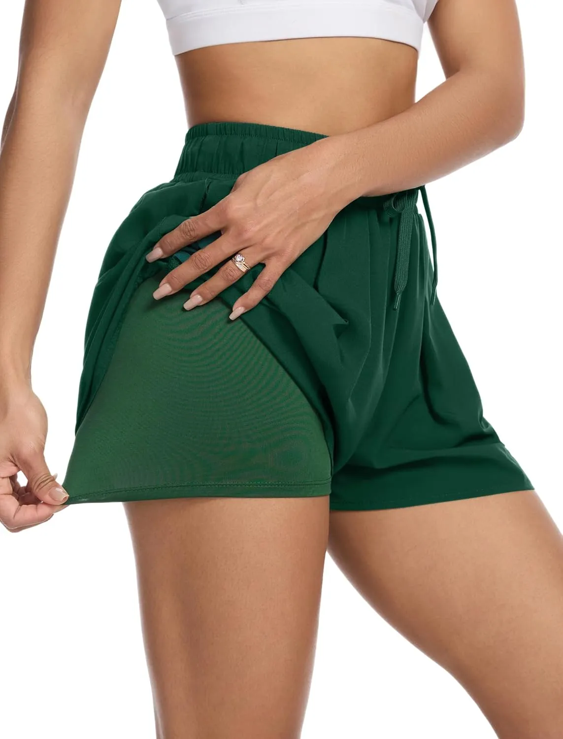 SILKWORLD Running Shorts for Women 2 in 1 Flowy Athletic Shorts Casual Workout Butterfly Gym Shorts with Zipper Pockets