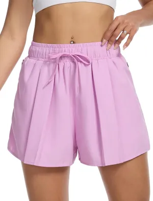 SILKWORLD Running Shorts for Women 2 in 1 Flowy Athletic Shorts Casual Workout Butterfly Gym Shorts with Zipper Pockets