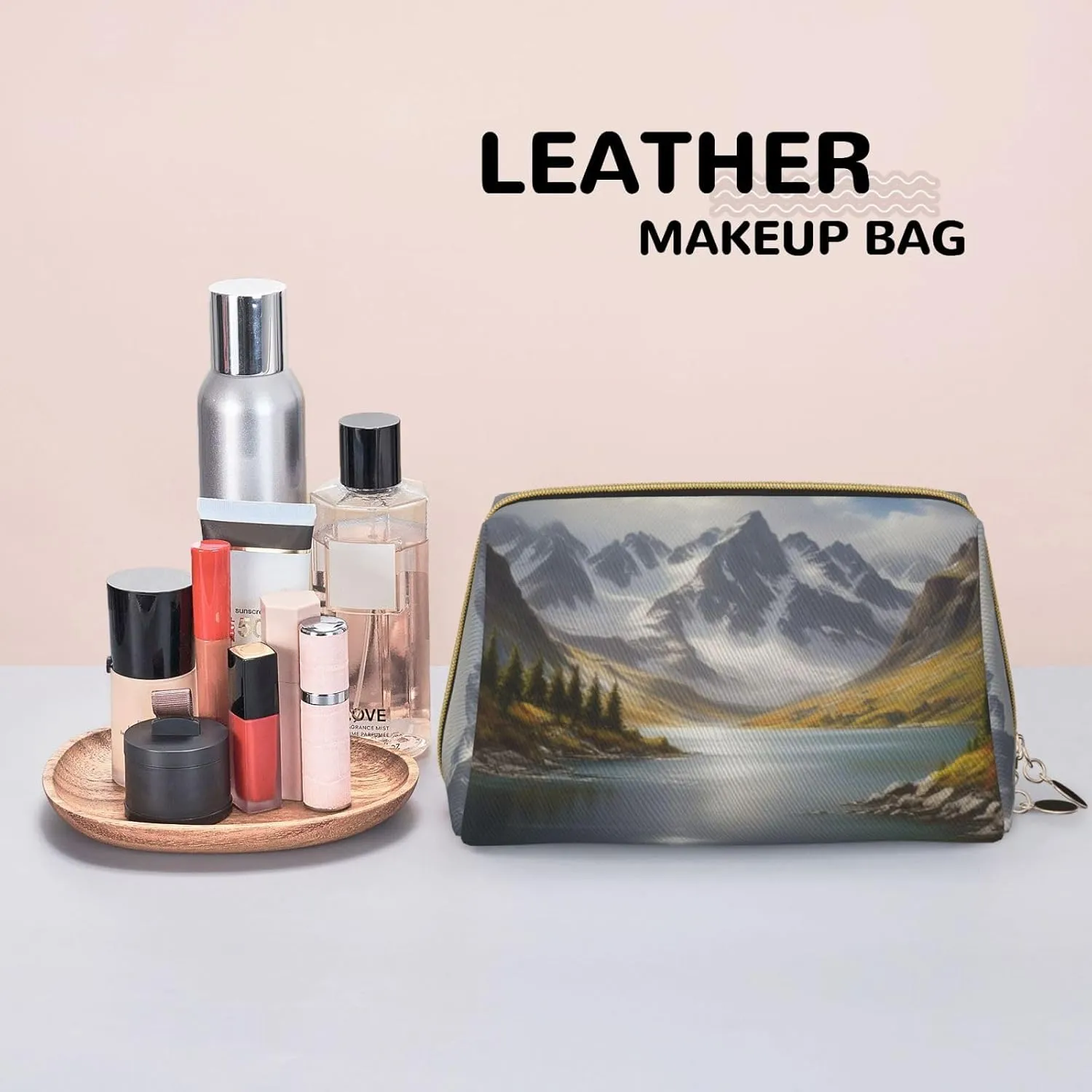 Silver Symphony Printed Small Makeup Bag,Travel Cosmetic Bag Purse with Zipper,Water-resistant Makeup Organizer Bag for Women