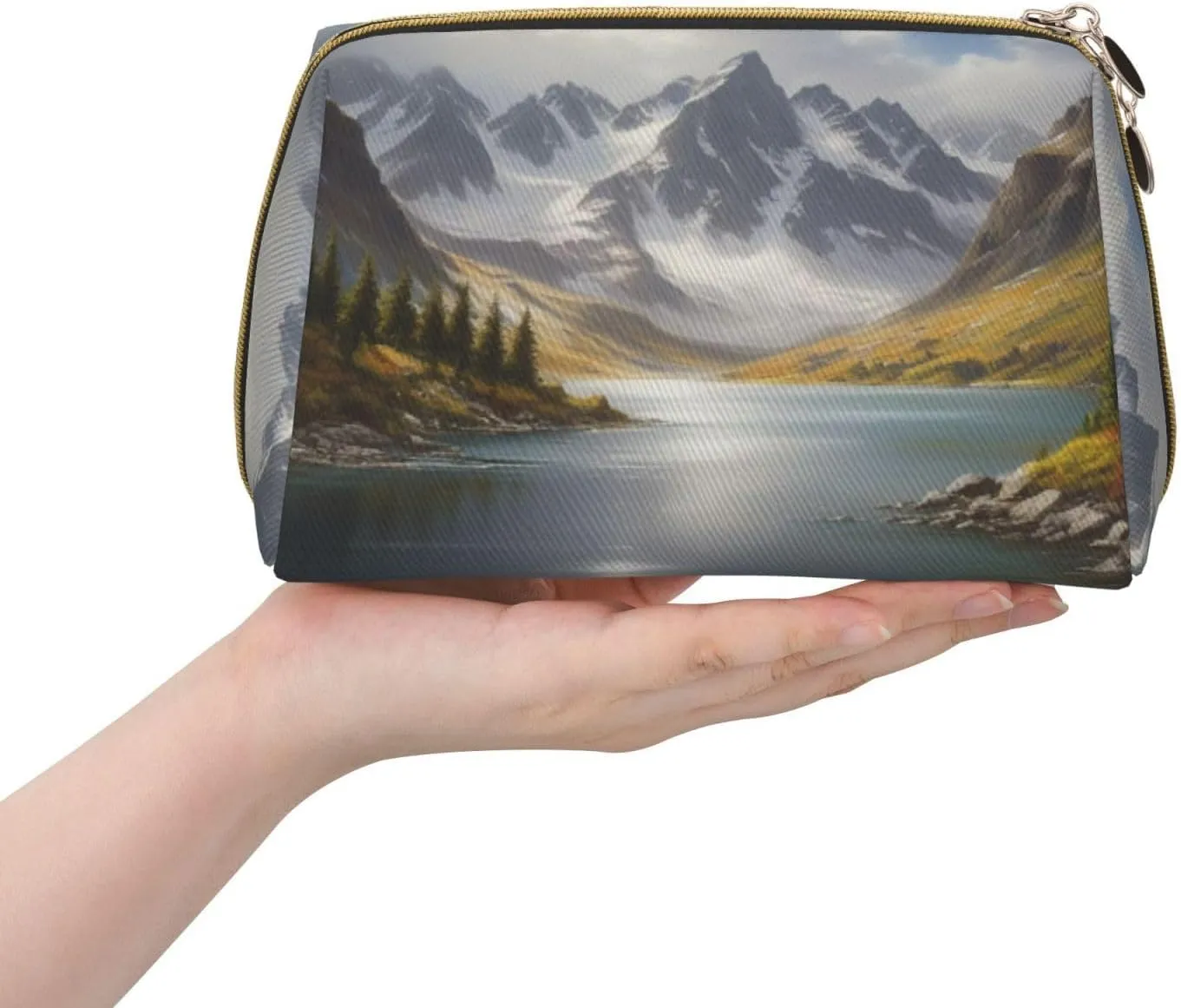 Silver Symphony Printed Small Makeup Bag,Travel Cosmetic Bag Purse with Zipper,Water-resistant Makeup Organizer Bag for Women