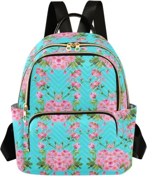 Sinestour Blossom Floral Turquoise Women Backpack Purse Large Capacity Casual Daypack Adjustable Strap Travel Camping Work Backpack