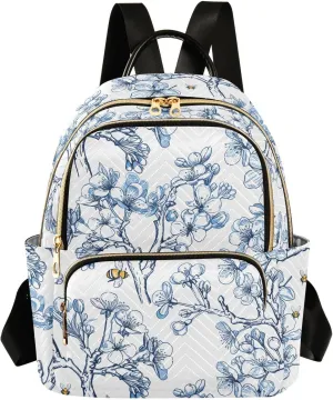 Sinestour Honeybee Cherry Blossom White Women Backpack Purse Large Capacity Casual Daypack Leather Handle Travel Work College Backpack