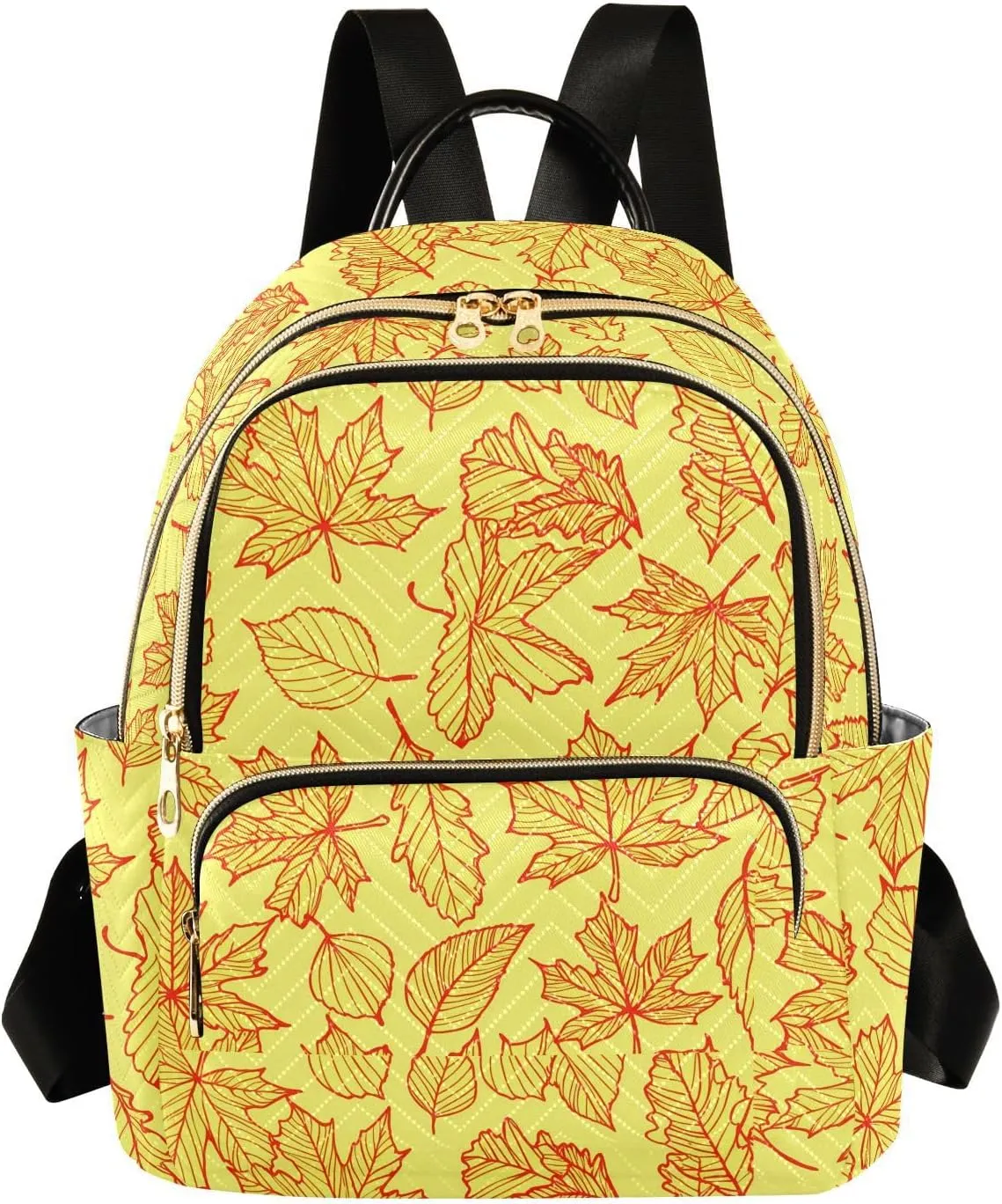 Sinestour Oak Leaves Scarlet Yellow Women Backpack Purse Large Capacity Casual Daypack Adjustable Strap Travel Work Ladies Backpack