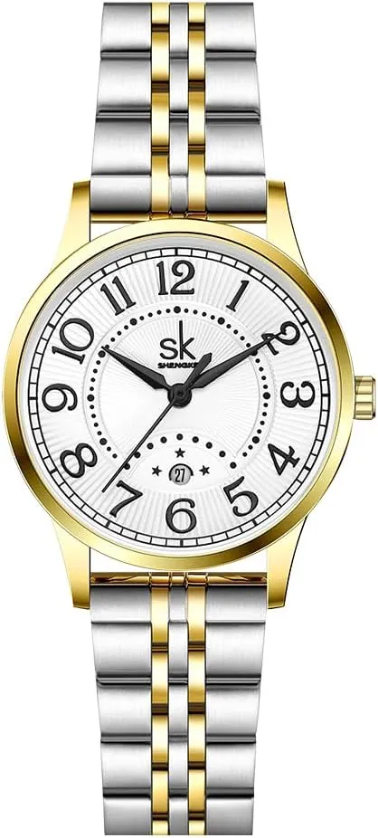 SK Business Classic Women Watch with Genuine Leather Stainless Steel Band ElegantLadies Watch… (Roman-Steel)