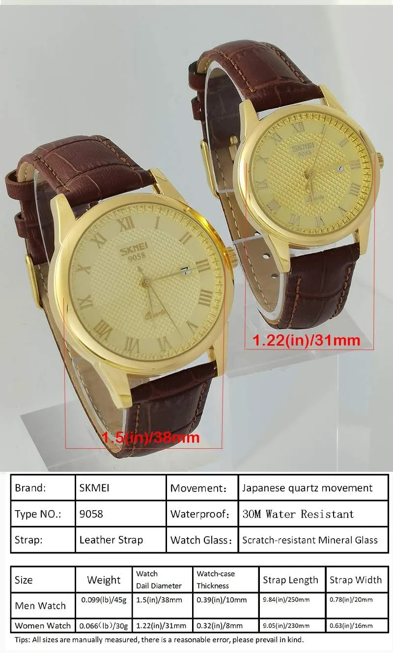 SKMEI Watch for Men Business Dress Classic Fashion Casual Black Leather Quartz Analog Waterproof Calendar Date Light Simple Wrist Watches Dad Fathers Gifts