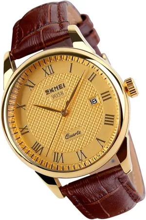 SKMEI Watch for Men Business Dress Classic Fashion Casual Black Leather Quartz Analog Waterproof Calendar Date Light Simple Wrist Watches Dad Fathers Gifts