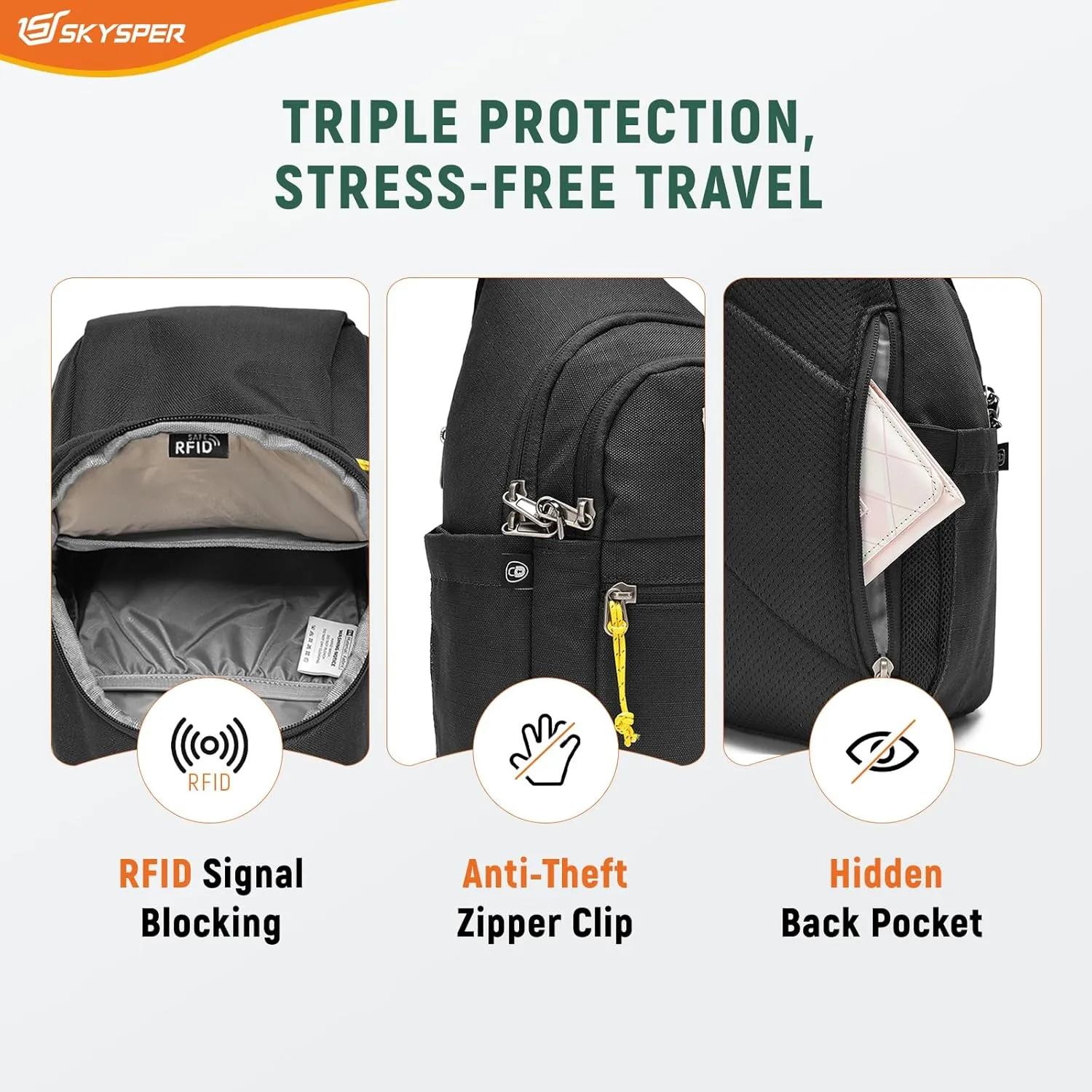 SKYSPER Sling Bag RFID Anti-Theft Crossbody Bag Recycled Travel Cross Body Bag Shoulder Sling Daypack