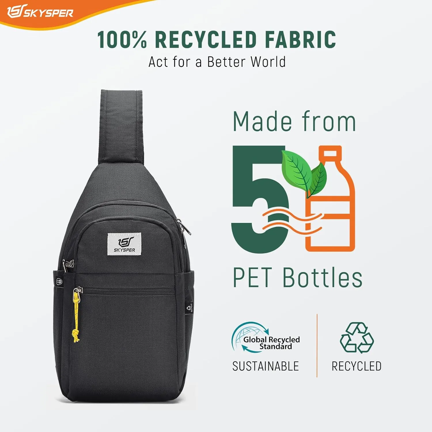 SKYSPER Sling Bag RFID Anti-Theft Crossbody Bag Recycled Travel Cross Body Bag Shoulder Sling Daypack