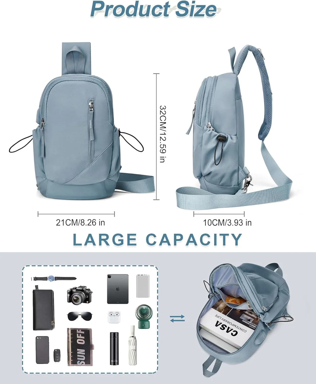 Sling Backpack bag for Men Women, Chest Shoulder Backpack Crossbody Bags, Mini Anti Theft One Strap Motorcycle Backpack Sling Chest Bag for Swimming Diving Outdoor Sports Blue