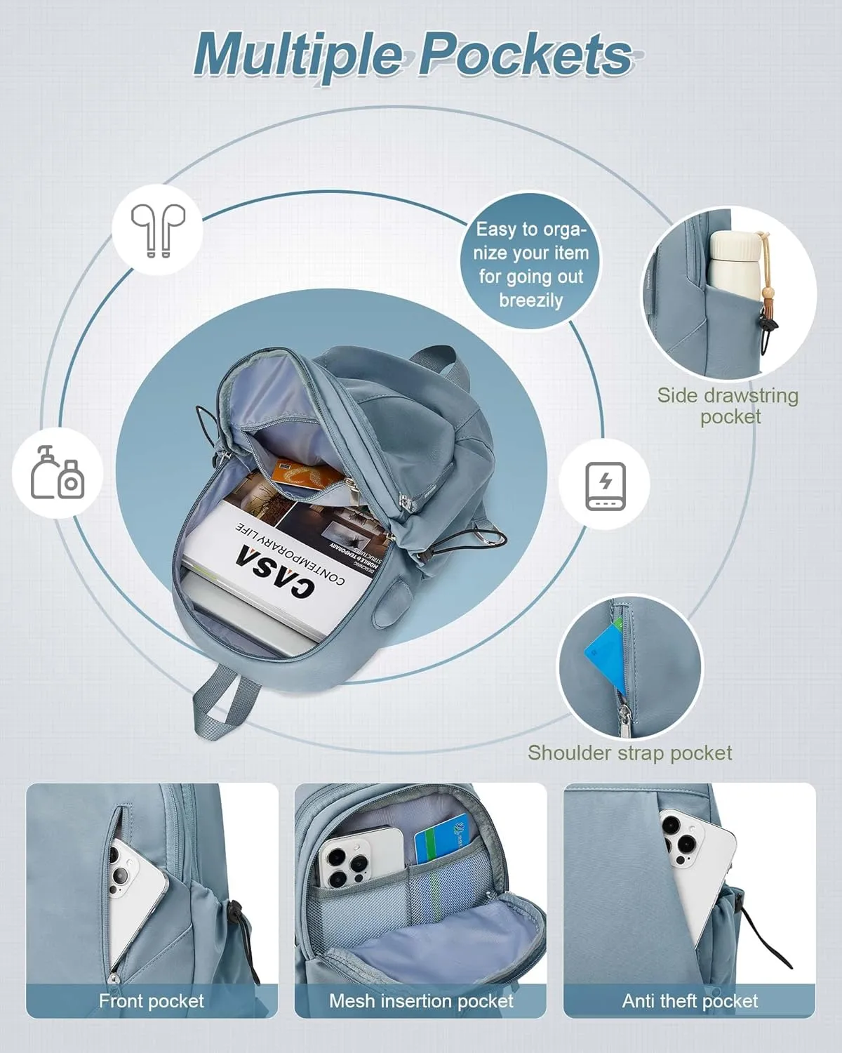 Sling Backpack bag for Men Women, Chest Shoulder Backpack Crossbody Bags, Mini Anti Theft One Strap Motorcycle Backpack Sling Chest Bag for Swimming Diving Outdoor Sports Blue