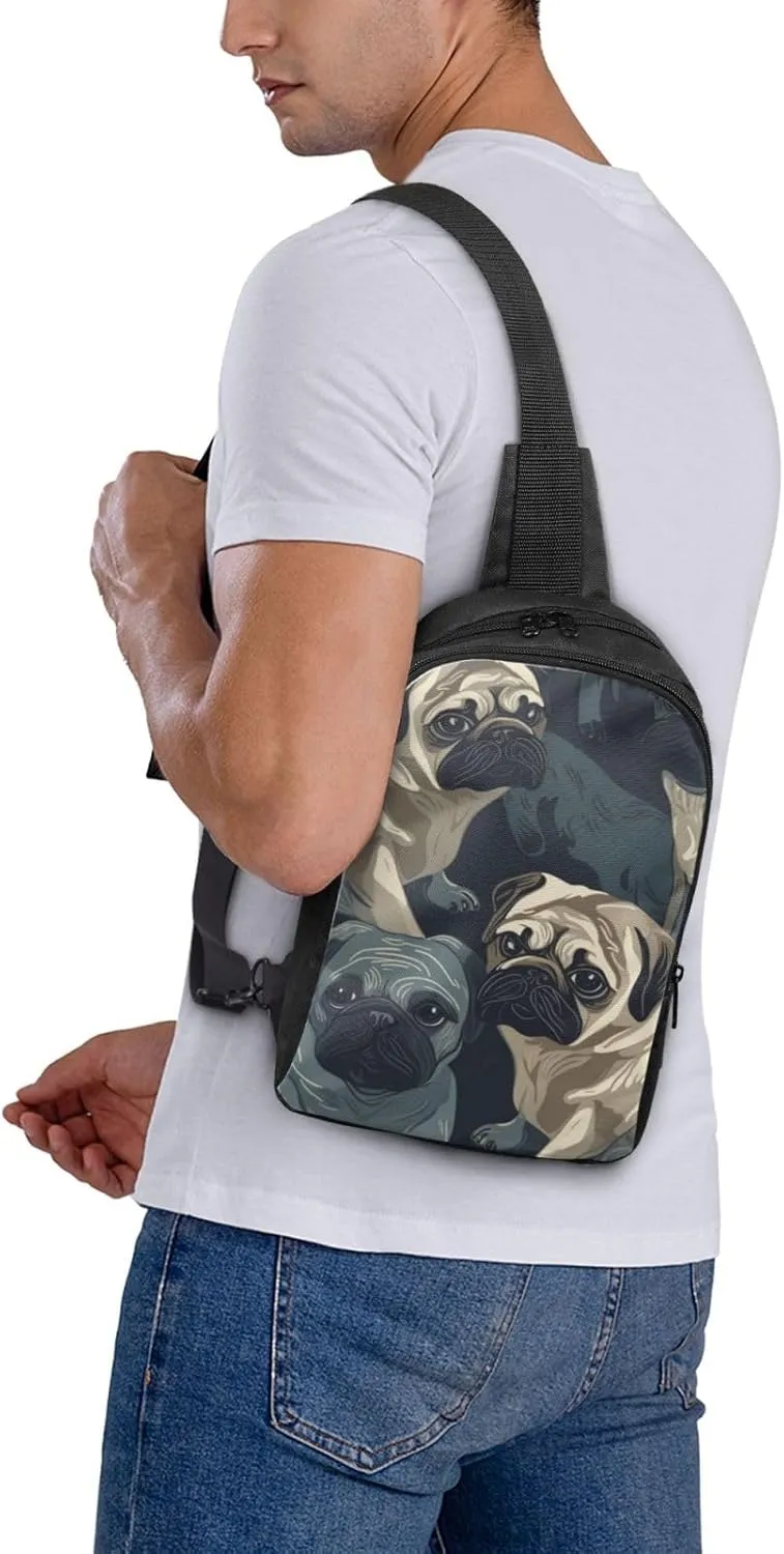 Sling Backpack Crossbody Sling Bag for Men Women Cross Chest Bag Funny Pug Pattern Shoulder Bag Travel Hiking Daypack