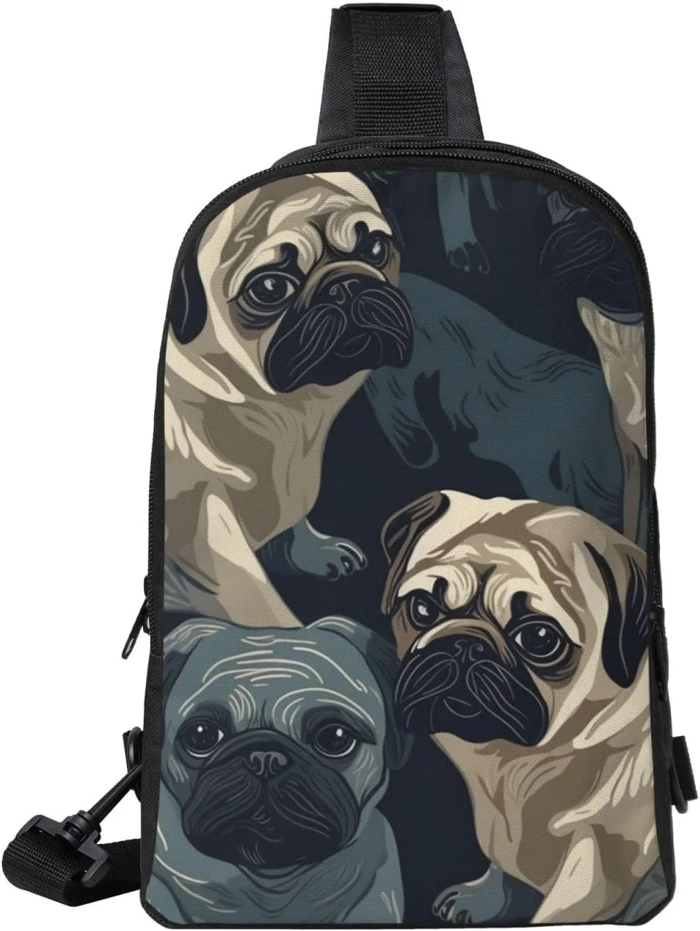 Sling Backpack Crossbody Sling Bag for Men Women Cross Chest Bag Funny Pug Pattern Shoulder Bag Travel Hiking Daypack