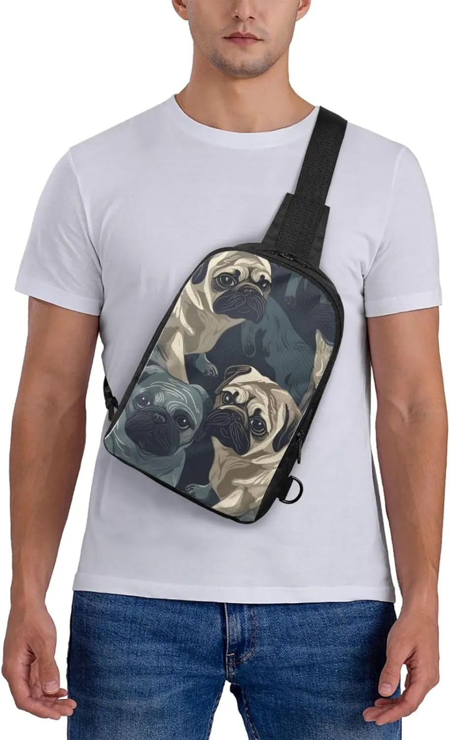 Sling Backpack Crossbody Sling Bag for Men Women Cross Chest Bag Funny Pug Pattern Shoulder Bag Travel Hiking Daypack