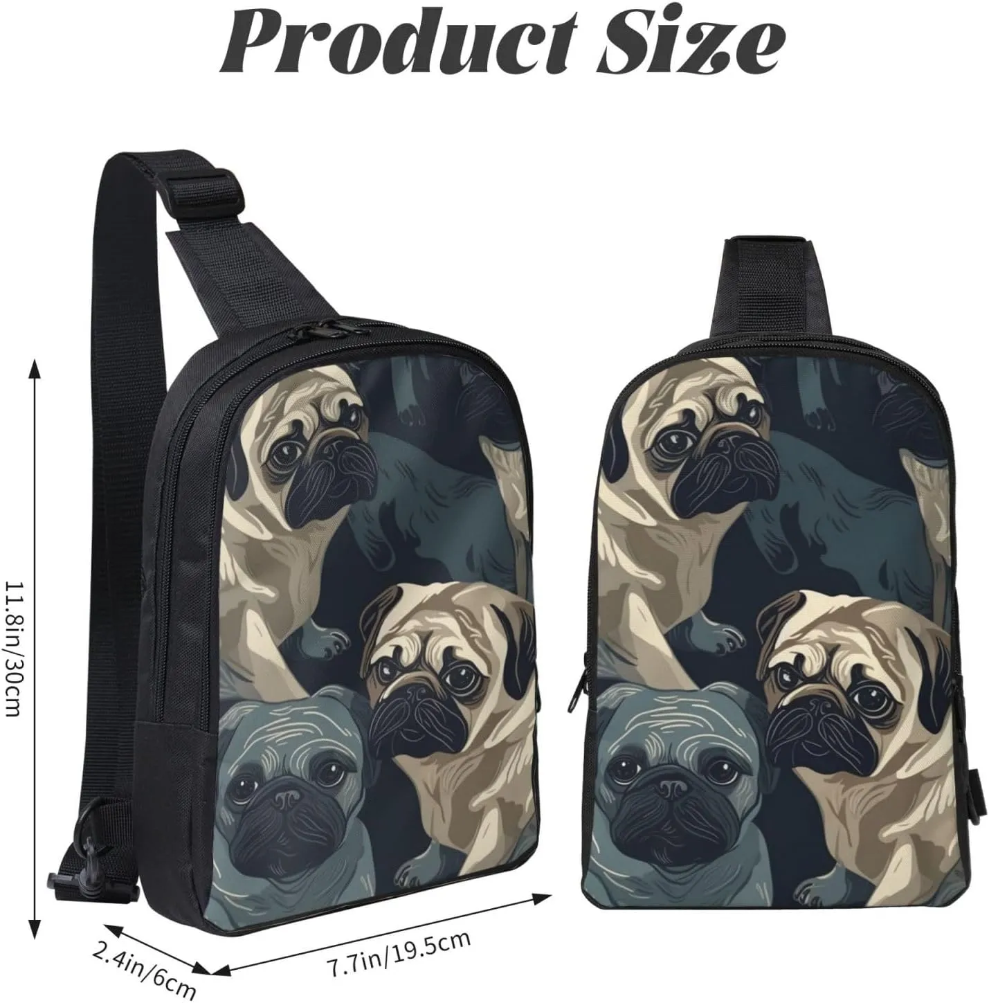 Sling Backpack Crossbody Sling Bag for Men Women Cross Chest Bag Funny Pug Pattern Shoulder Bag Travel Hiking Daypack