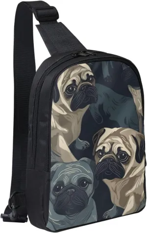 Sling Backpack Crossbody Sling Bag for Men Women Cross Chest Bag Funny Pug Pattern Shoulder Bag Travel Hiking Daypack