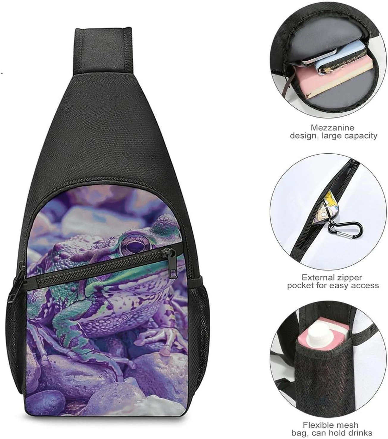 Sling Backpack for Women Men Crossbody Chest Bag Travel A Little Green Frog Daypack Shoulder Bag for Hiking