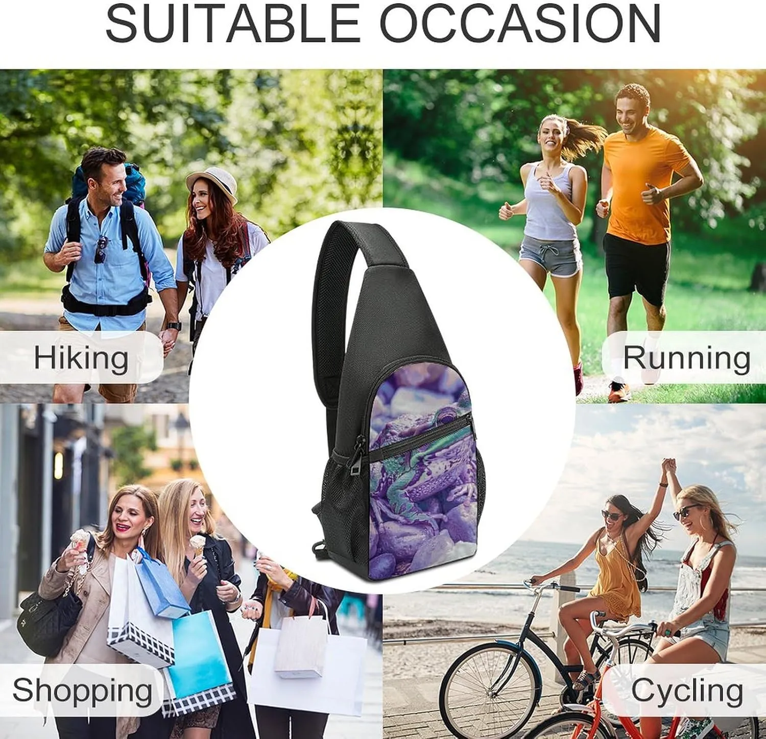 Sling Backpack for Women Men Crossbody Chest Bag Travel A Little Green Frog Daypack Shoulder Bag for Hiking