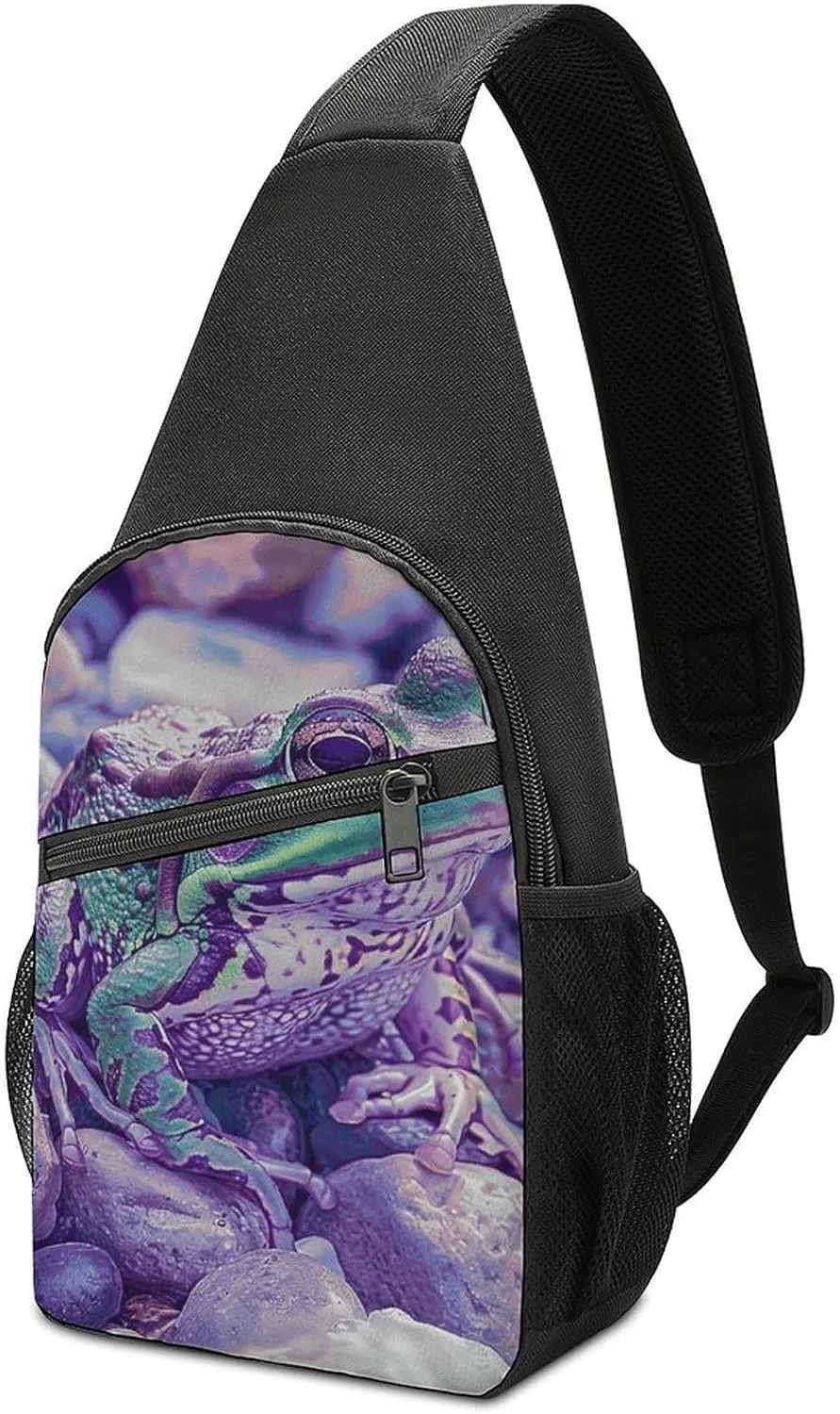 Sling Backpack for Women Men Crossbody Chest Bag Travel A Little Green Frog Daypack Shoulder Bag for Hiking