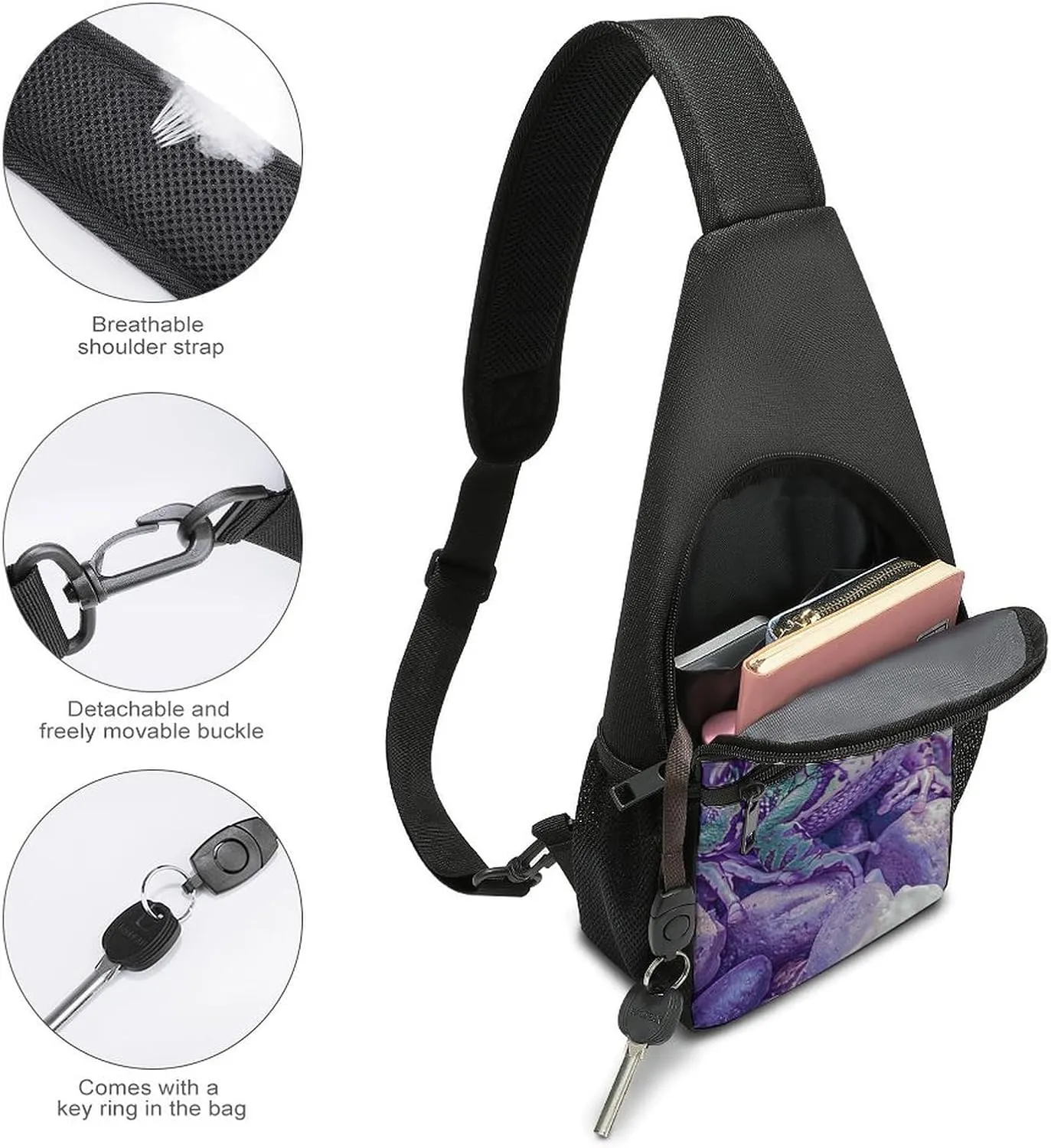 Sling Backpack for Women Men Crossbody Chest Bag Travel A Little Green Frog Daypack Shoulder Bag for Hiking
