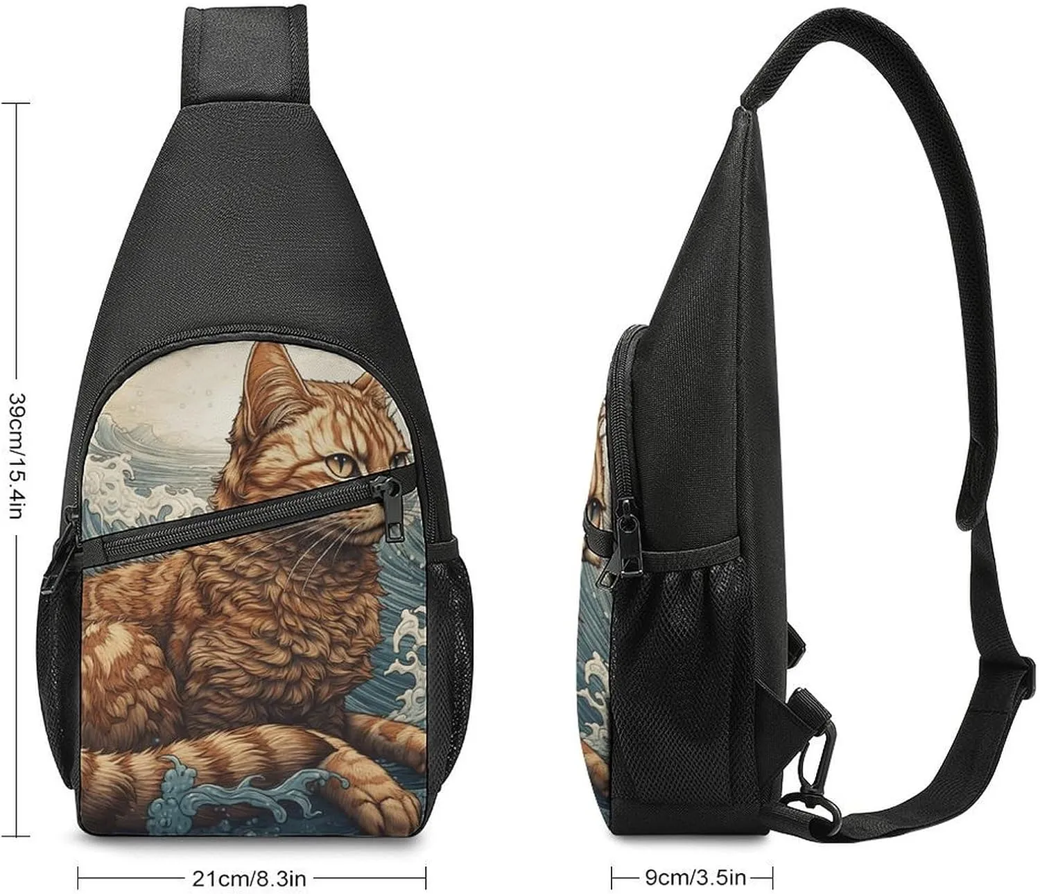Sling Backpack for Women Men Crossbody Chest Bag Travel Cat in The Waves Daypack Shoulder Bag for Hiking