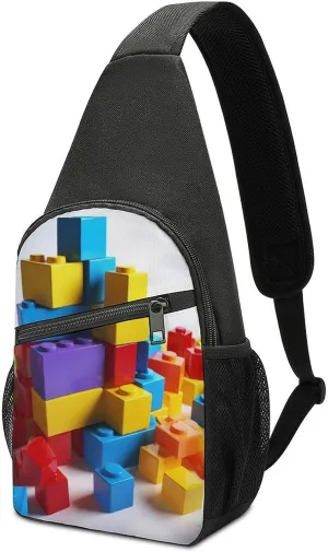 Sling Backpack for Women Men Crossbody Chest Bag Travel Colorful Building Blocks Daypack Shoulder Bag for Hiking