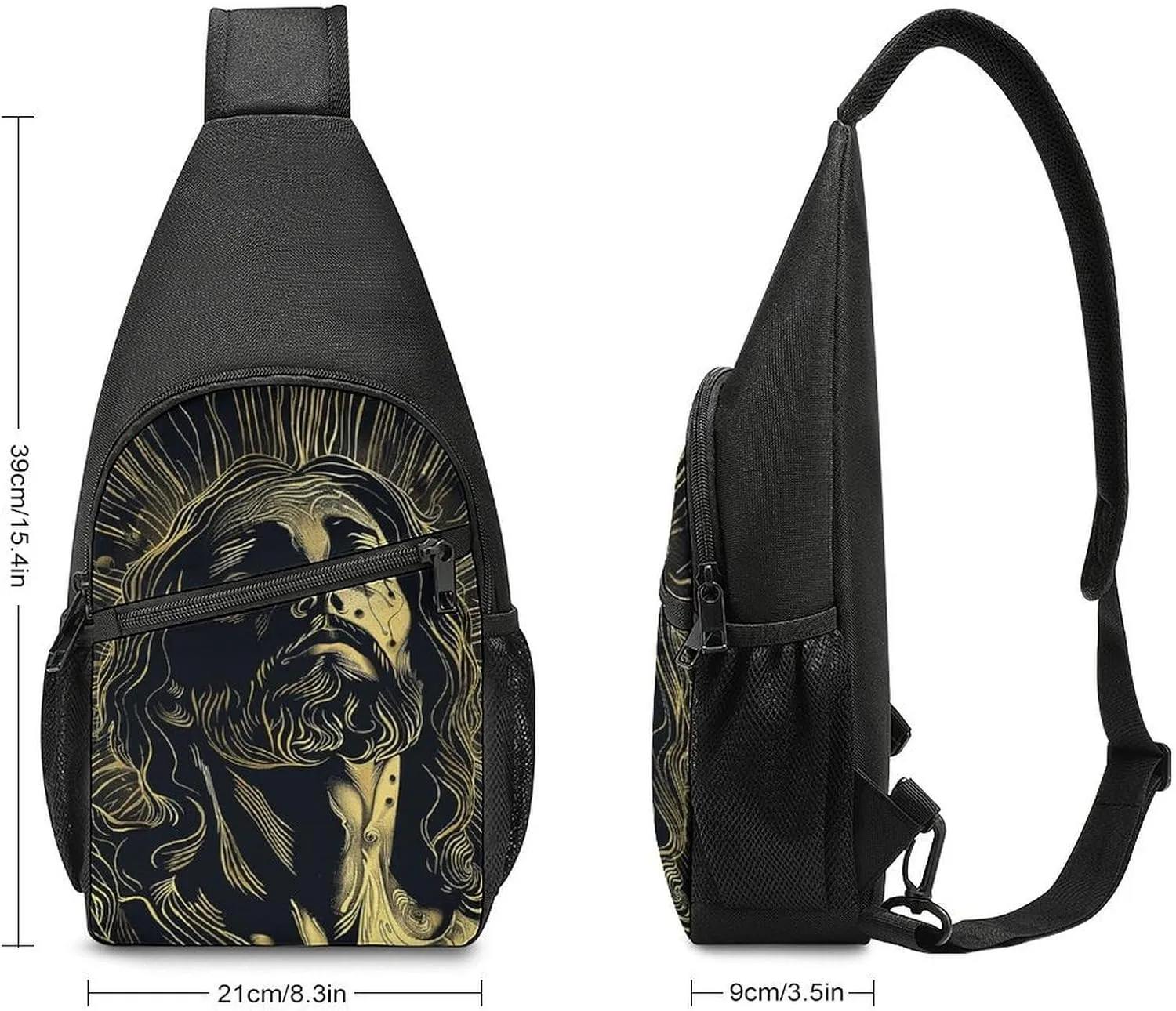 Sling Backpack for Women Men Crossbody Chest Bag Travel With Gold Outline Daypack Shoulder Bag for Hiking