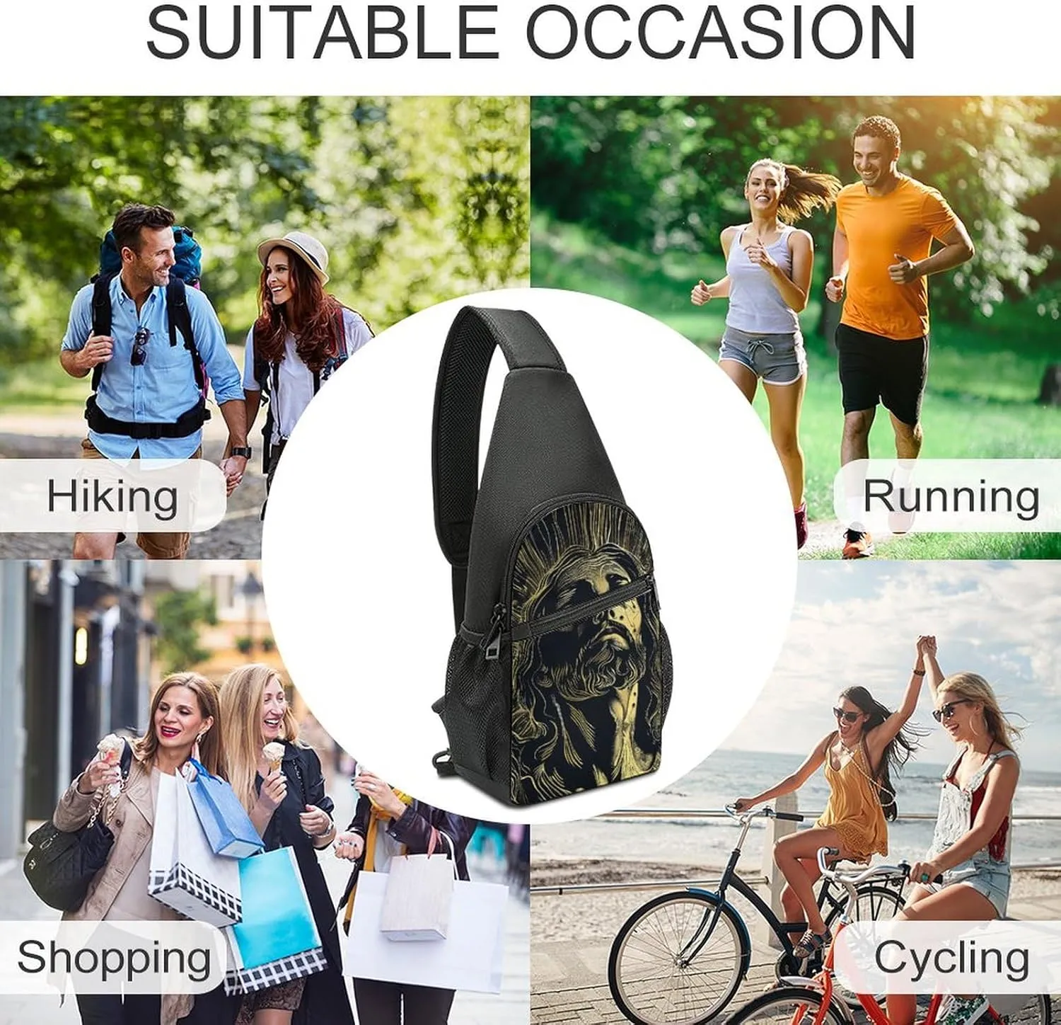 Sling Backpack for Women Men Crossbody Chest Bag Travel With Gold Outline Daypack Shoulder Bag for Hiking
