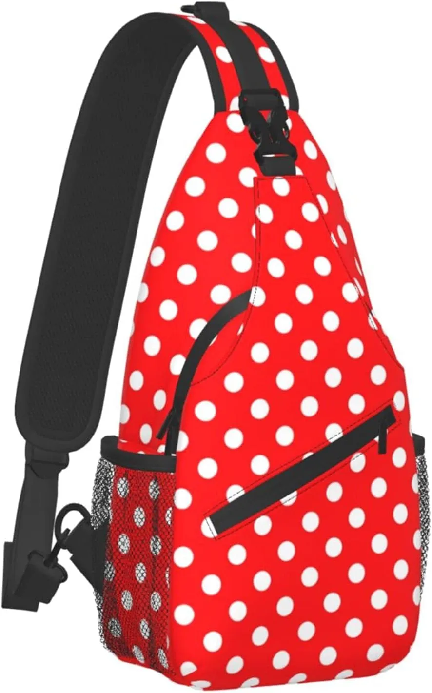 Sling Backpack Red White Polka Dot Multipurpose Crossbody Shoulder Bag Chest Daypack For Gym Travel Hiking One Size