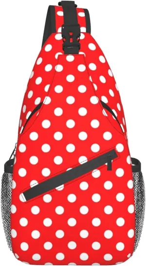 Sling Backpack Red White Polka Dot Multipurpose Crossbody Shoulder Bag Chest Daypack For Gym Travel Hiking One Size