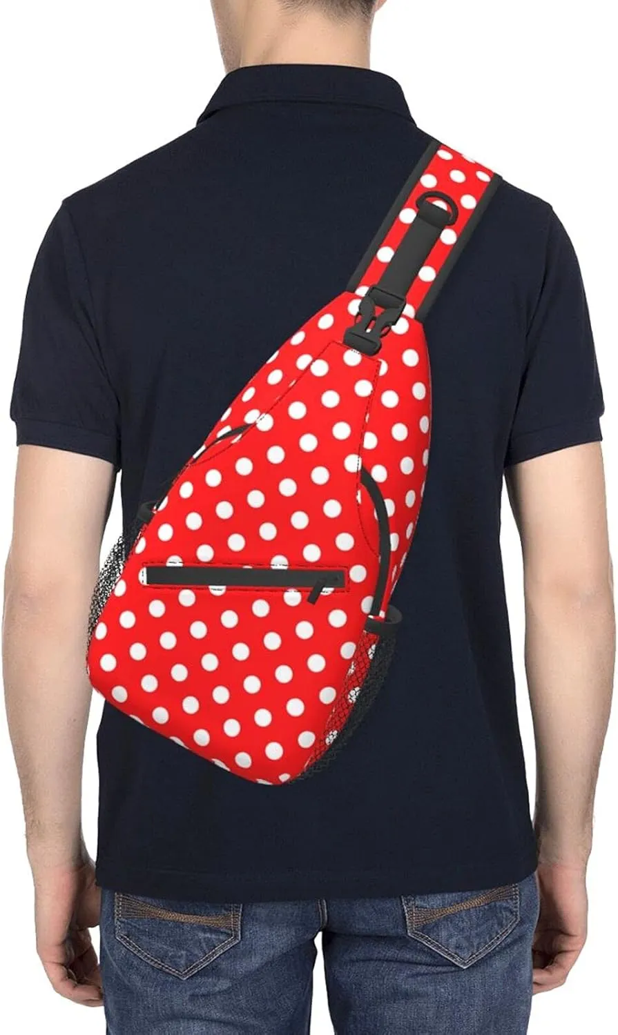 Sling Backpack Red White Polka Dot Multipurpose Crossbody Shoulder Bag Chest Daypack For Gym Travel Hiking One Size