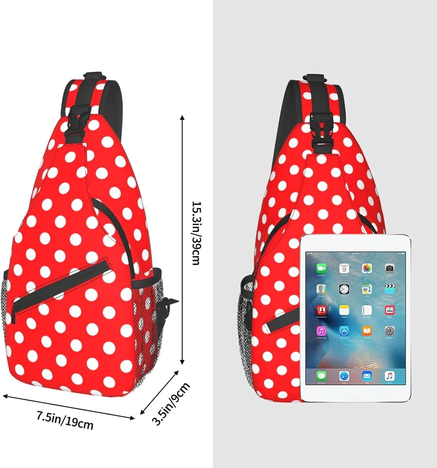 Sling Backpack Red White Polka Dot Multipurpose Crossbody Shoulder Bag Chest Daypack For Gym Travel Hiking One Size
