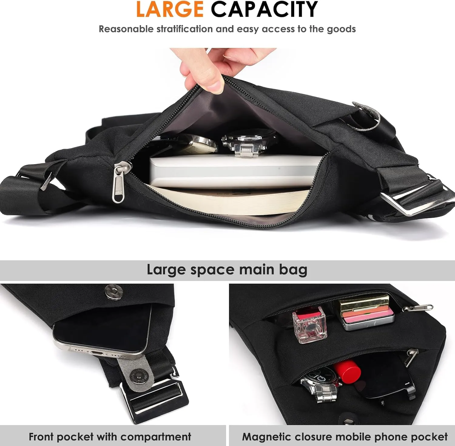 Sling Bag Anti-Theft Crossbody Bag for Women Men Sling Backpack Multipurpose Travel Essentials Hiking Chest Bag Daypack