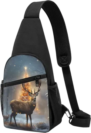 Sling Bag Backpack for Men Women Crossbody Christmas Tree and Deer Chest Bag Crossbody Bag for Travel Sport Running