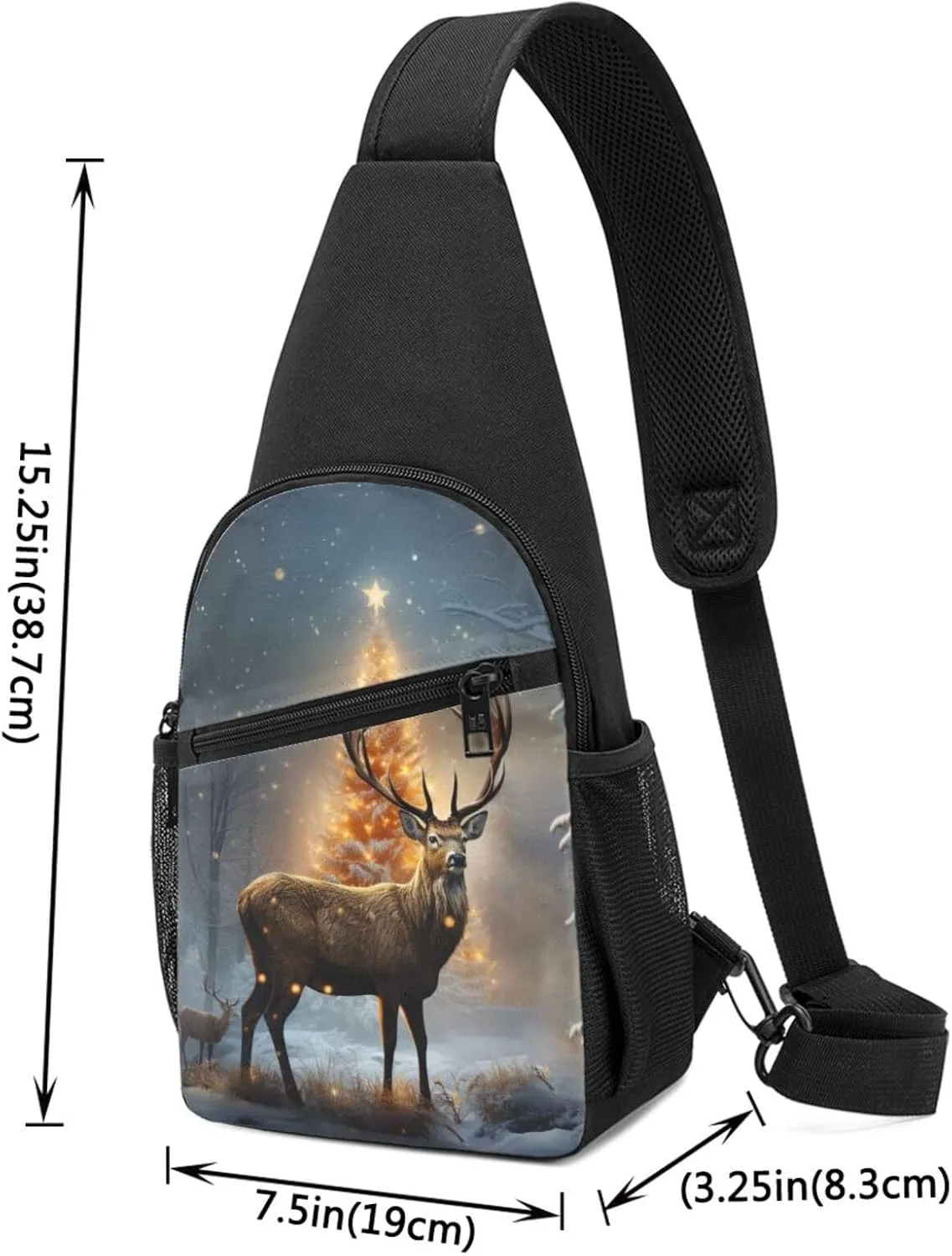 Sling Bag Backpack for Men Women Crossbody Christmas Tree and Deer Chest Bag Crossbody Bag for Travel Sport Running