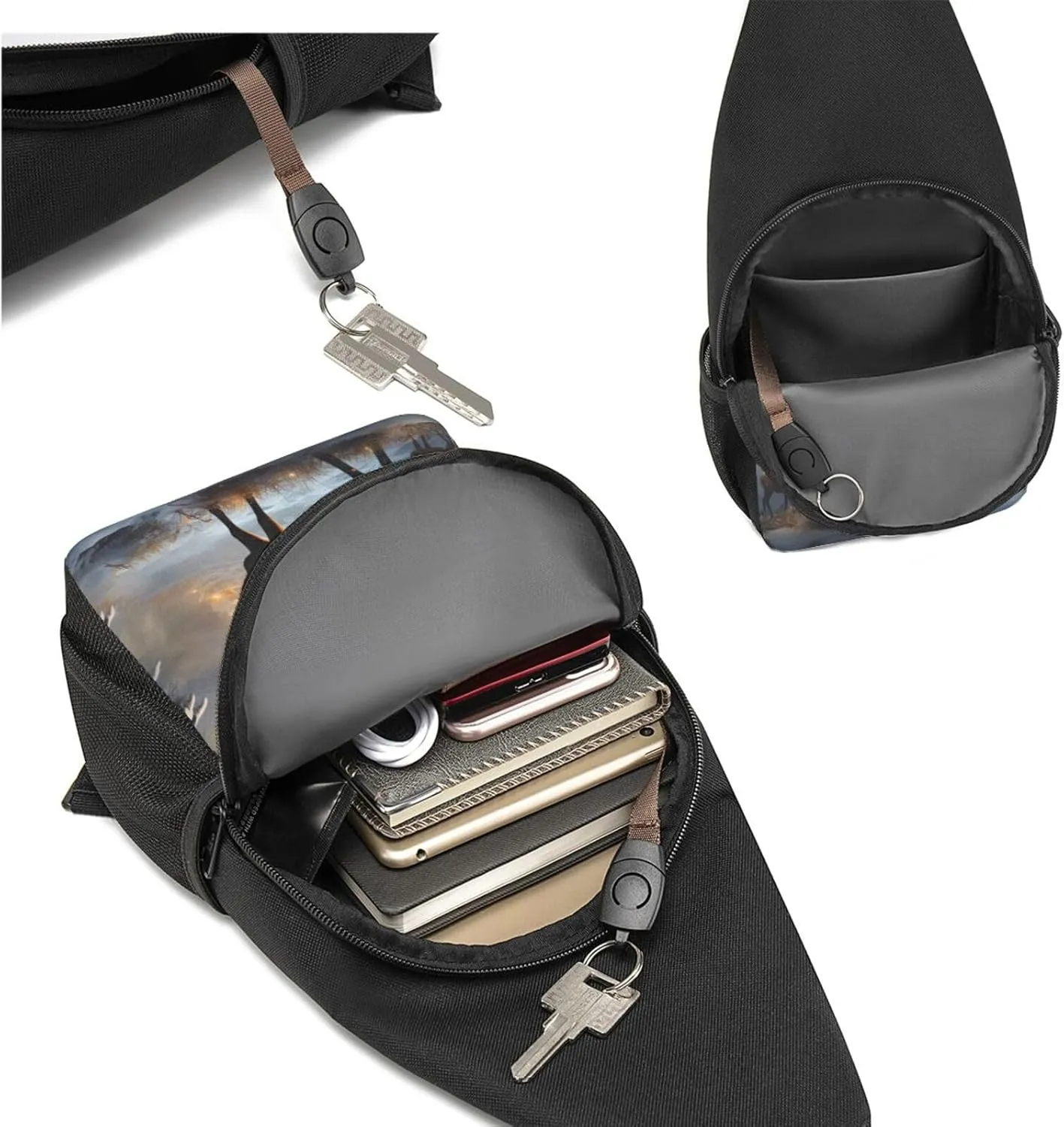 Sling Bag Backpack for Men Women Crossbody Christmas Tree and Deer Chest Bag Crossbody Bag for Travel Sport Running