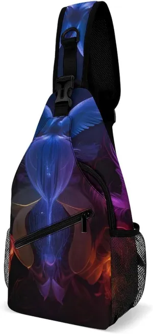 Sling Bag Backpack for Men Women Multipurpose Anti-Theft Outdoor Sport Daypack Travel Bag Tactical Satchel, Colorful Fire Flame Phoenix Black Art Chest Day Backpack