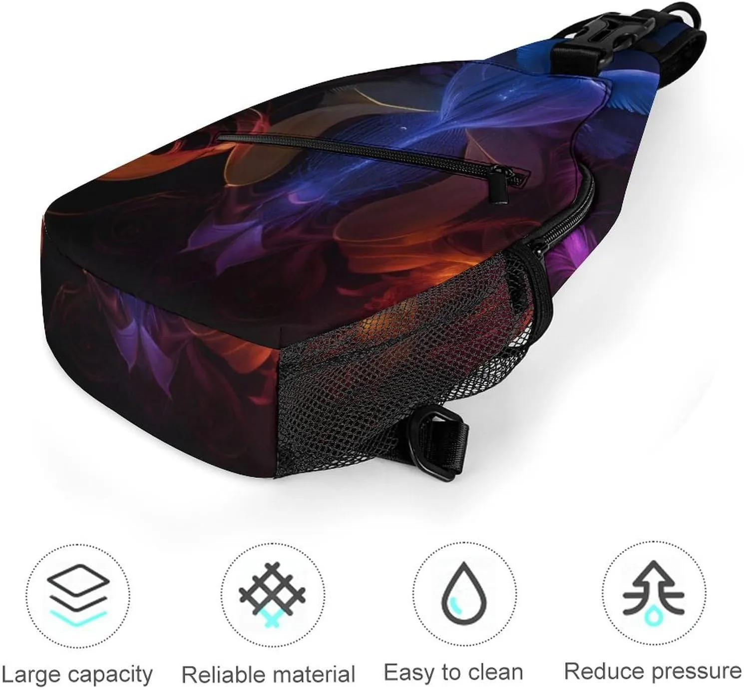Sling Bag Backpack for Men Women Multipurpose Anti-Theft Outdoor Sport Daypack Travel Bag Tactical Satchel, Colorful Fire Flame Phoenix Black Art Chest Day Backpack