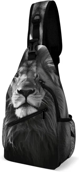 Sling Bag Crossbody Backpack for Men Women African Lion Black And White Chest Bag Crossbody Bag for Travel Sport Running