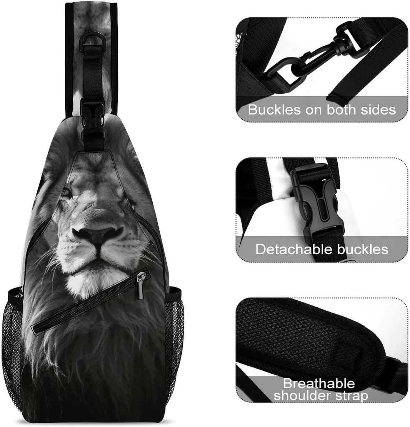 Sling Bag Crossbody Backpack for Men Women African Lion Black And White Chest Bag Crossbody Bag for Travel Sport Running