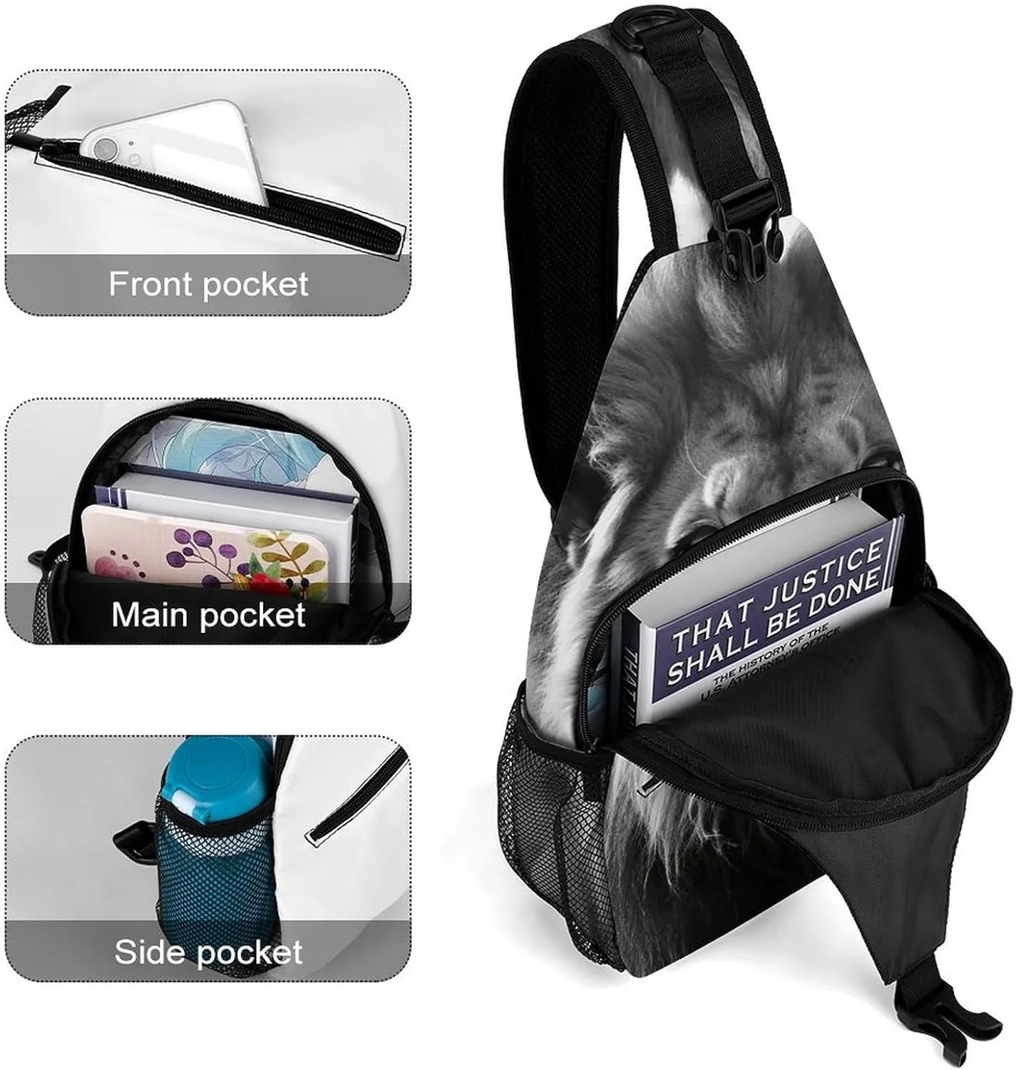 Sling Bag Crossbody Backpack for Men Women African Lion Black And White Chest Bag Crossbody Bag for Travel Sport Running