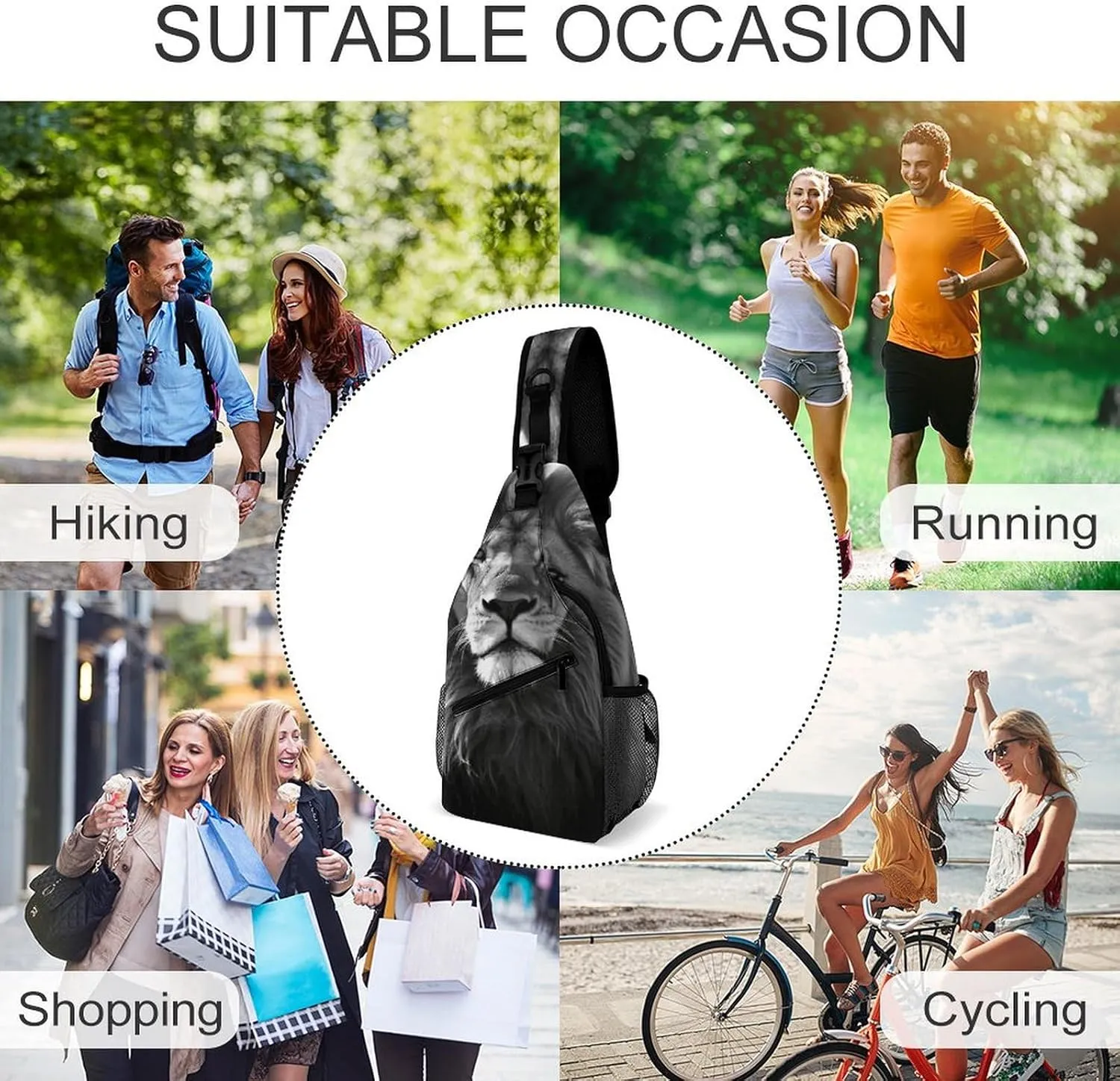 Sling Bag Crossbody Backpack for Men Women African Lion Black And White Chest Bag Crossbody Bag for Travel Sport Running