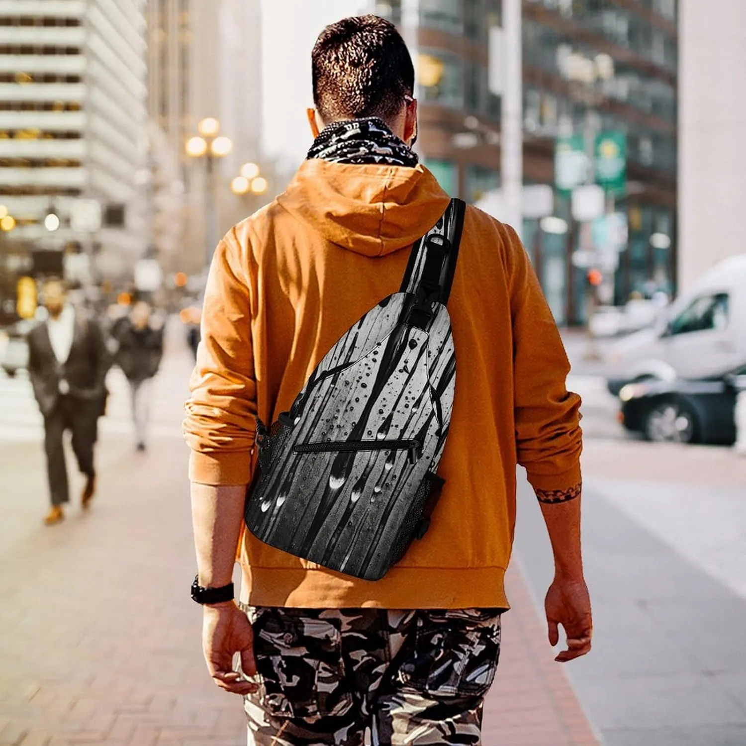 Sling Bag Crossbody Backpack for Men Women Black Ink Drops Chest Bag Crossbody Bag for Travel Sport Running