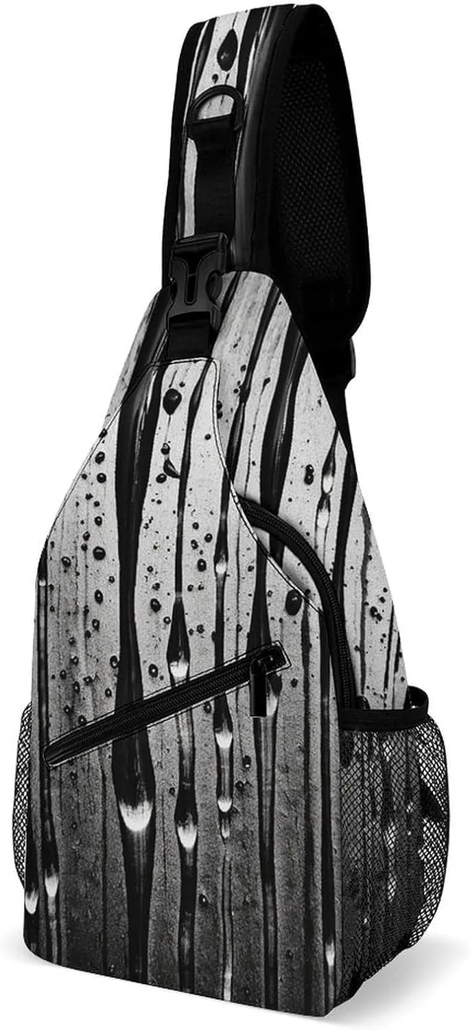 Sling Bag Crossbody Backpack for Men Women Black Ink Drops Chest Bag Crossbody Bag for Travel Sport Running