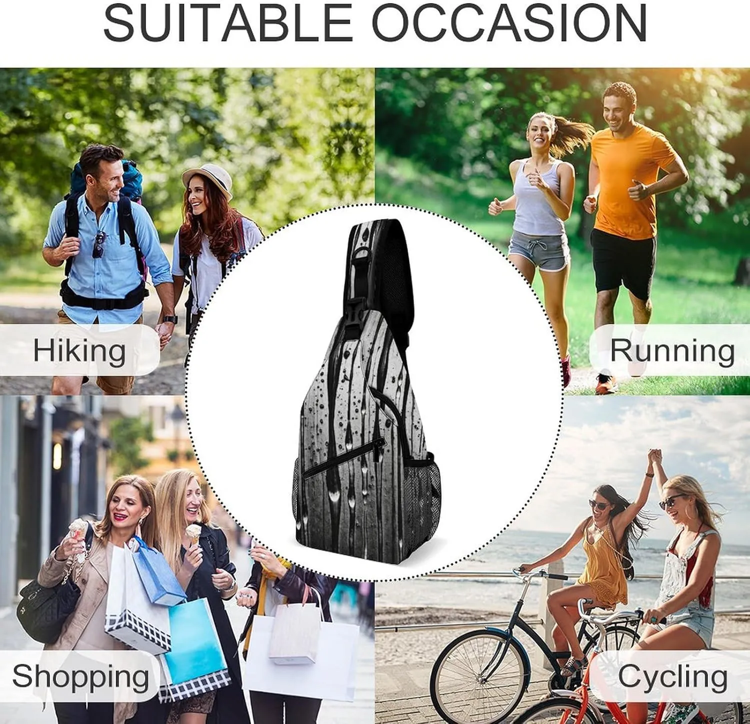 Sling Bag Crossbody Backpack for Men Women Black Ink Drops Chest Bag Crossbody Bag for Travel Sport Running