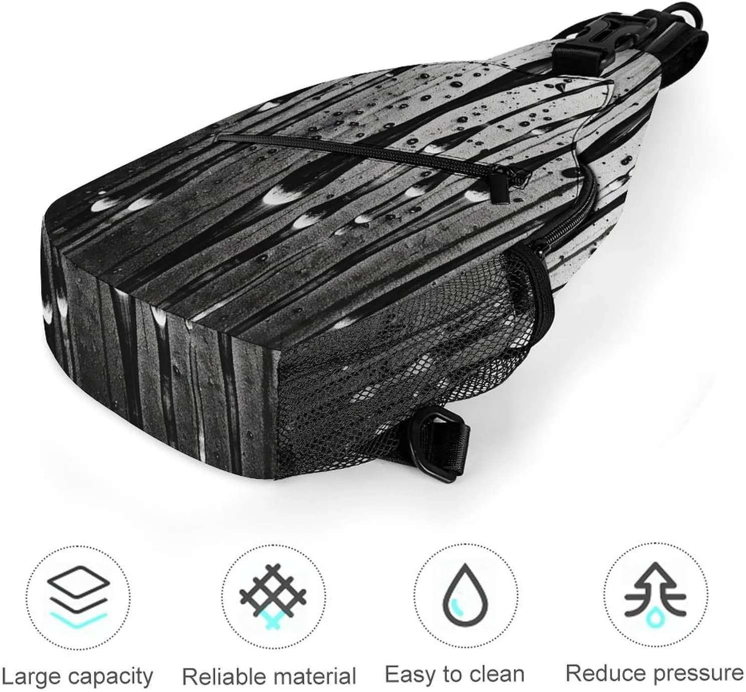 Sling Bag Crossbody Backpack for Men Women Black Ink Drops Chest Bag Crossbody Bag for Travel Sport Running