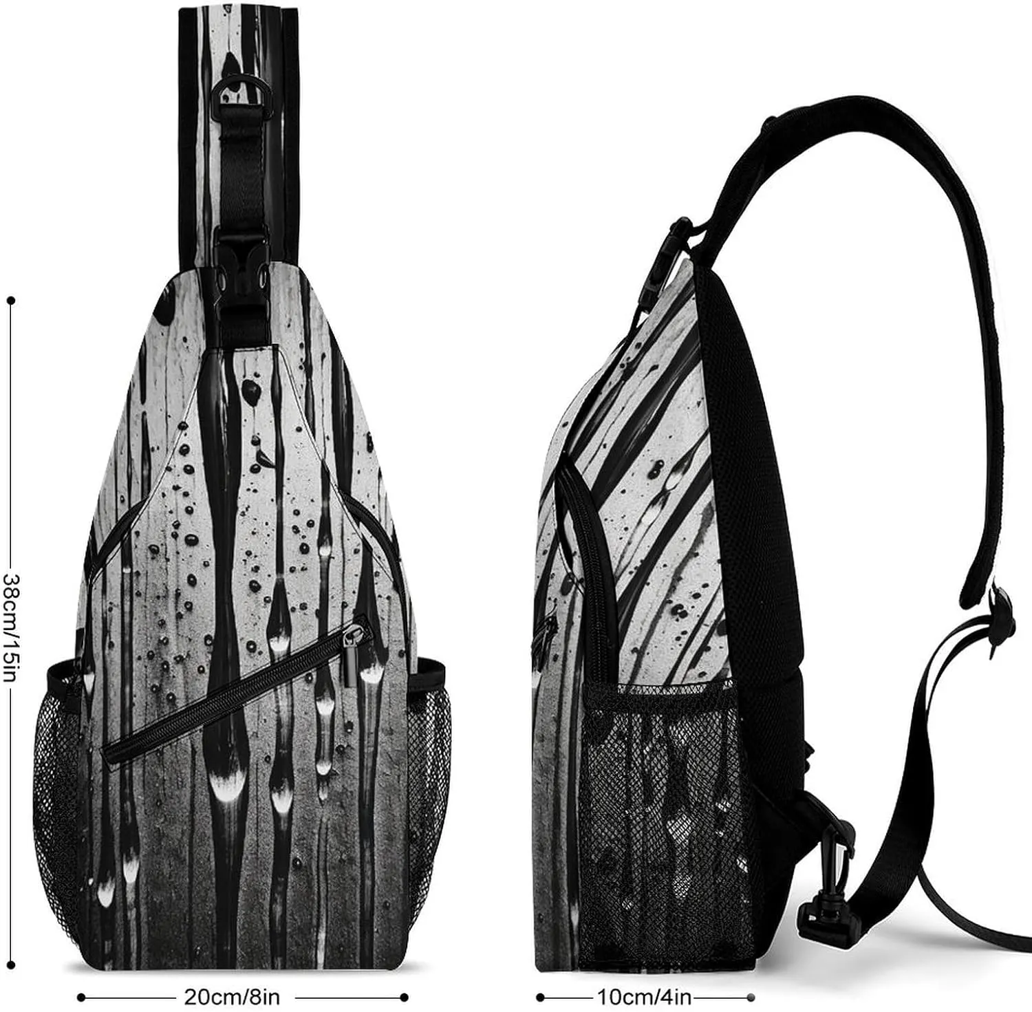 Sling Bag Crossbody Backpack for Men Women Black Ink Drops Chest Bag Crossbody Bag for Travel Sport Running